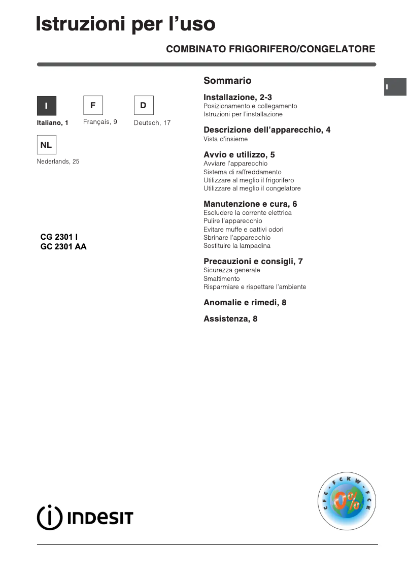 Page n°1 - Manuel utilisateur Indesit GC 2301 AA