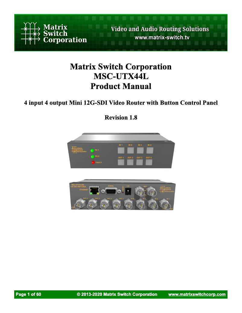 Page 1 de la notice Manuel utilisateur Matrix Switch MSC-UTX44L