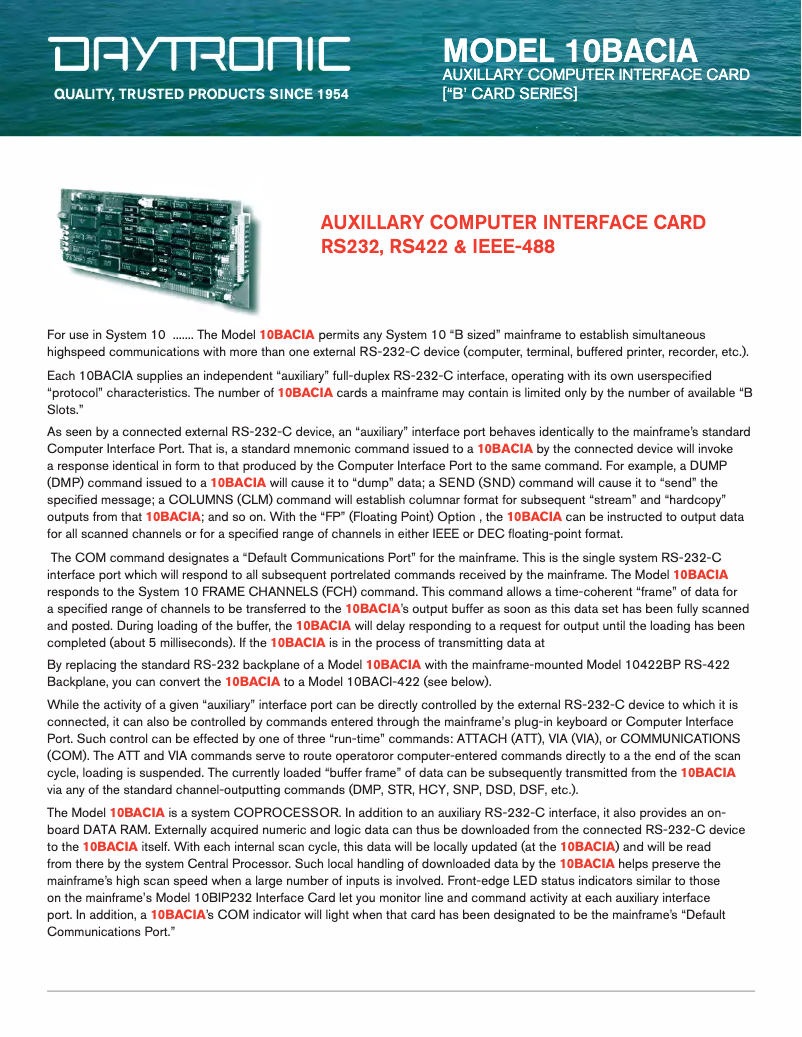 Page 1 de la notice Fiche technique Daytronic 10BACI-422