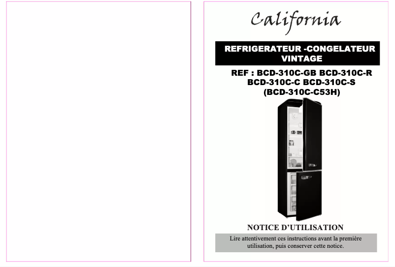 Page 1 de la notice Manuel utilisateur California BCD-310C-VC