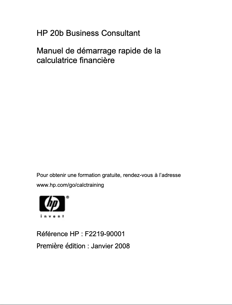 Page 1 de la notice Guide de démarrage rapide HP 20b Business Consultant