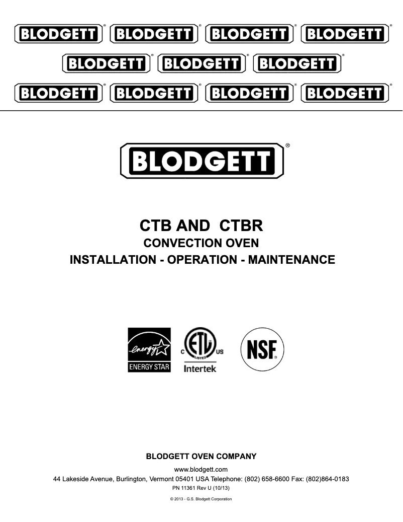 Page 1 de la notice Manuel utilisateur Blodgett Premium CTB