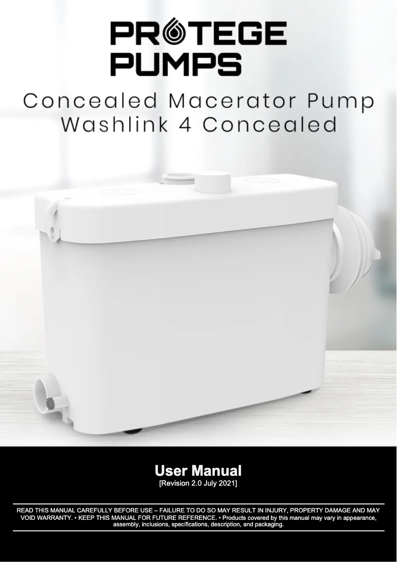 Page 1 de la notice Manuel utilisateur Protege Washlink 4 Concealed