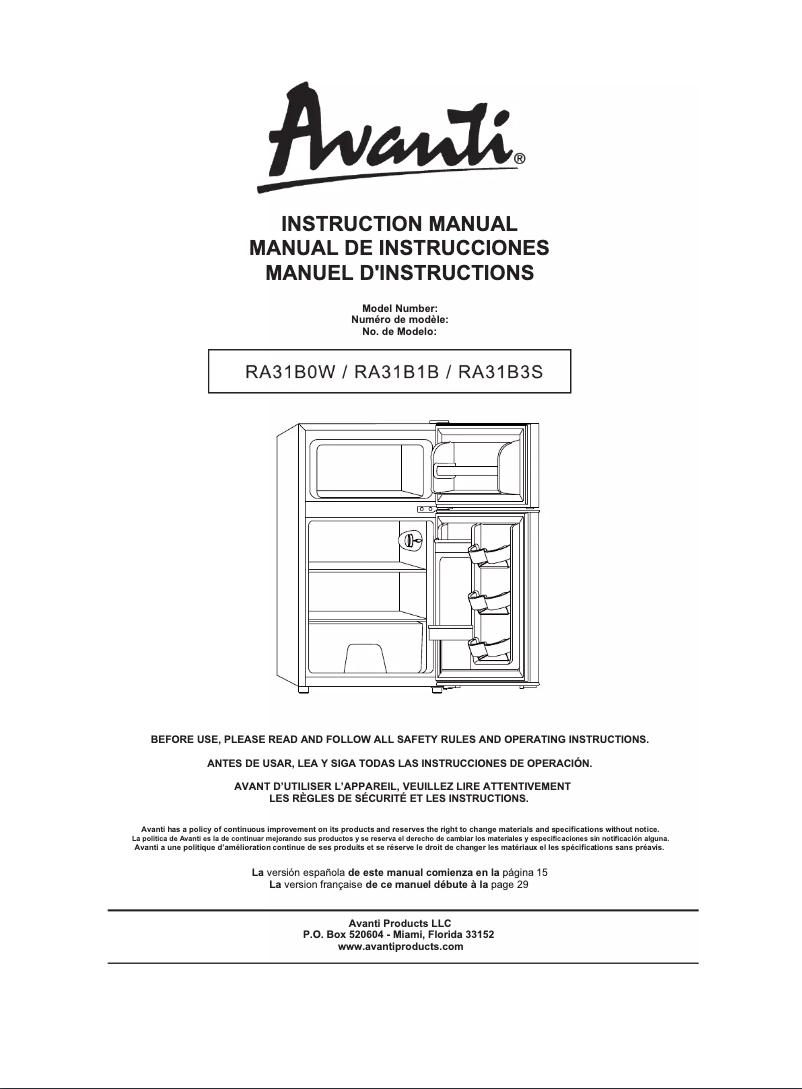 Page 1 de la notice Mode d'emploi Avanti RA31B3S