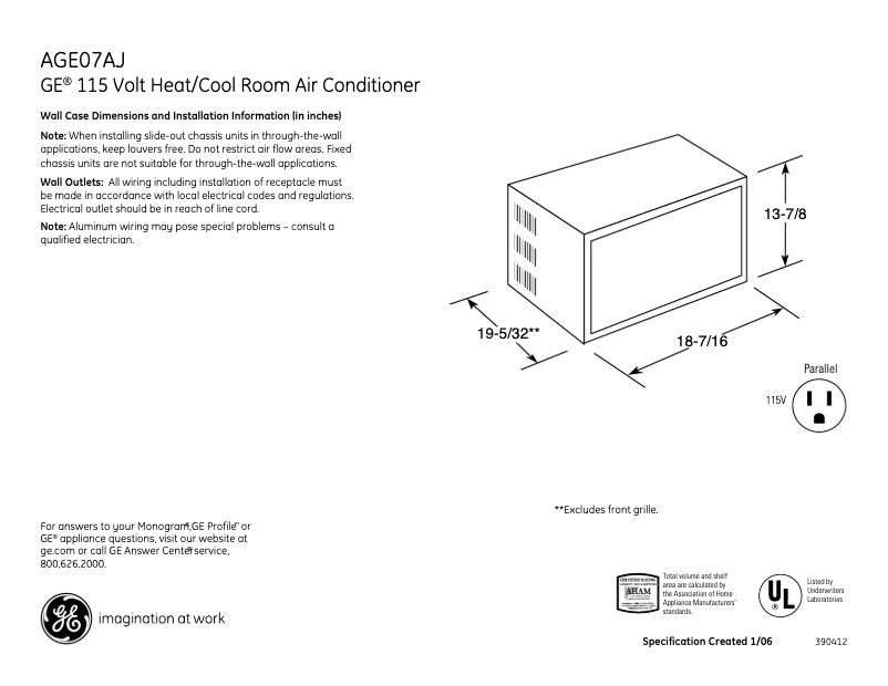 Página 1 del manual Ficha técnica GE A07AJ