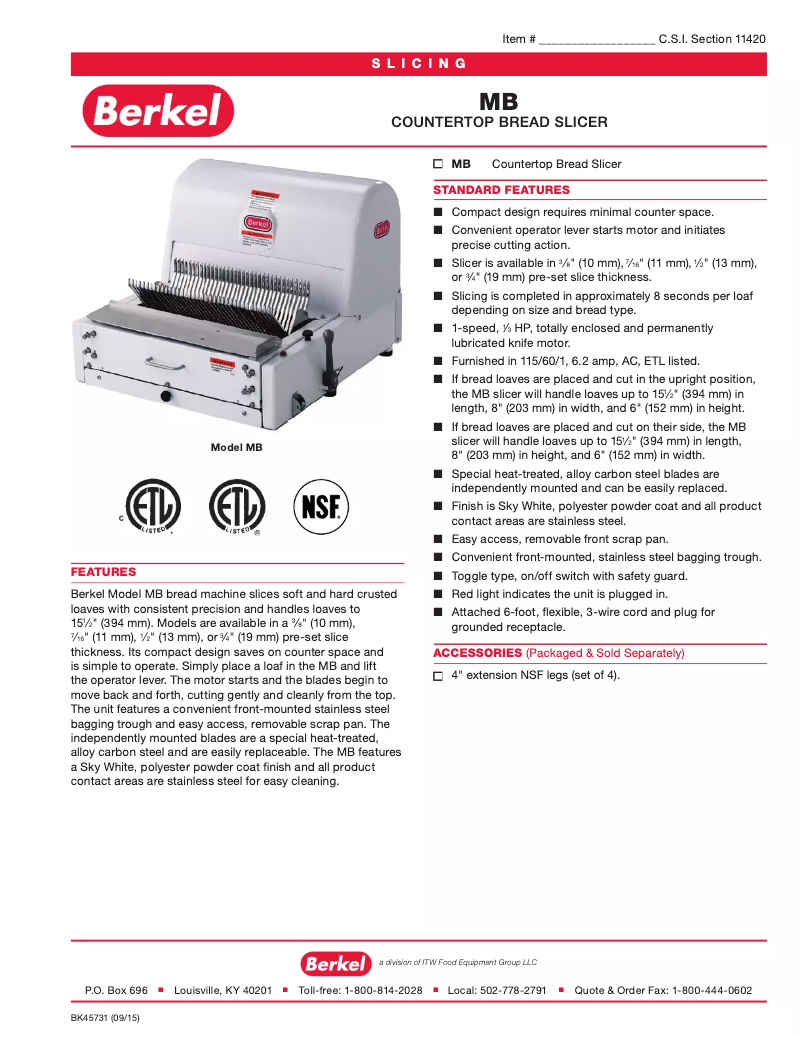 Página 1 del manual Ficha técnica Berkel MB3-4STD