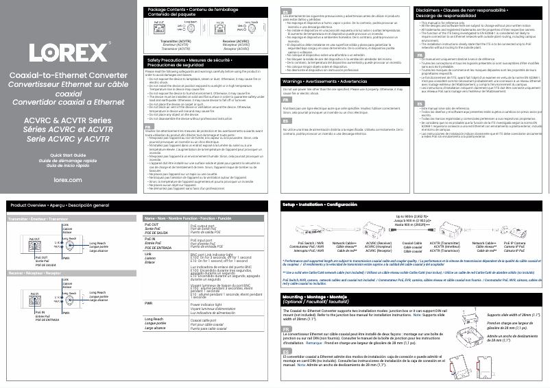 Page 1 de la notice Guide de démarrage rapide Lorex ACVRC
