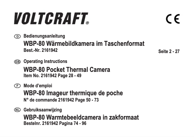 Page 1 de la notice Manuel utilisateur Voltcraft WBP-80