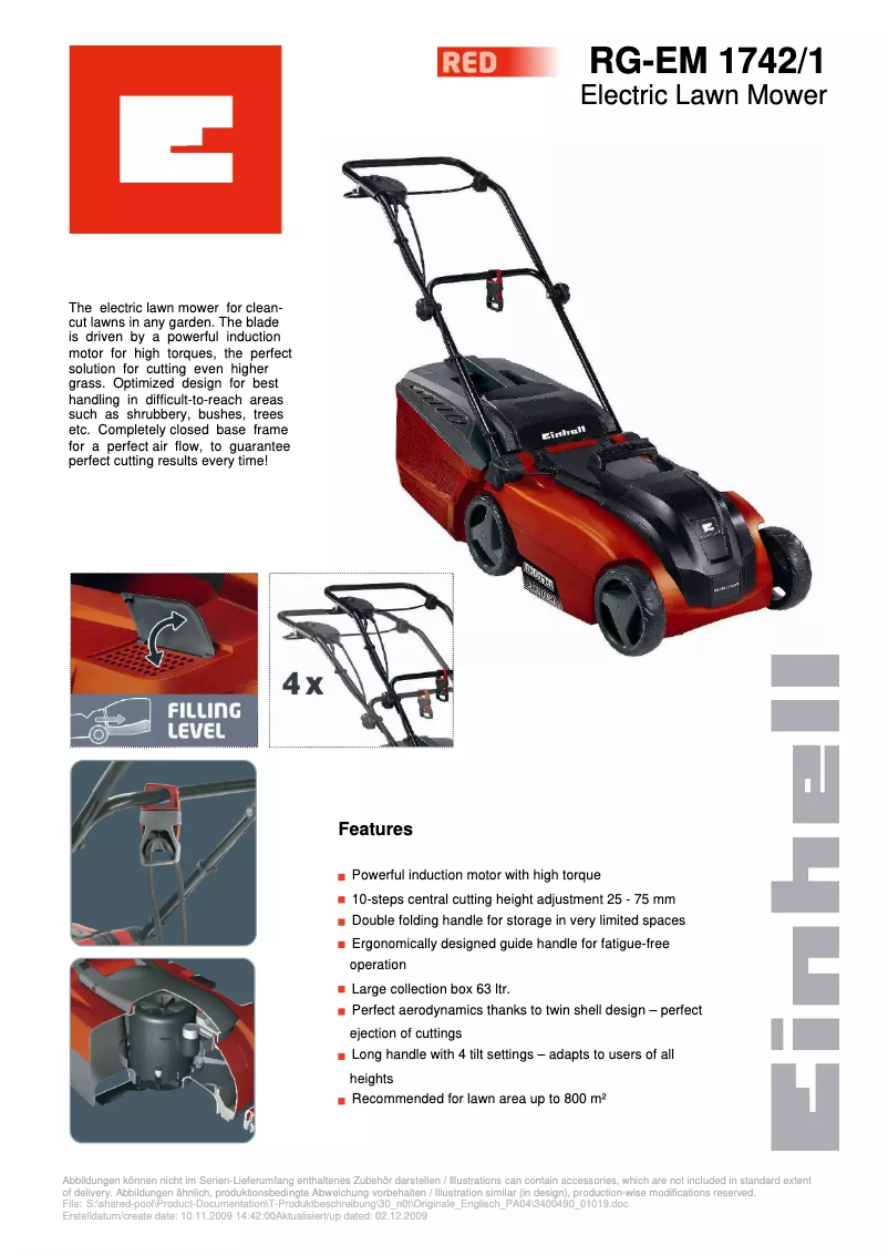 Page 1 de la notice Manuel utilisateur Einhell RG-EM 1742/1