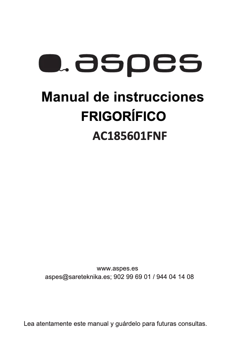 Page 1 de la notice Manuel utilisateur Aspes AC185601FNF