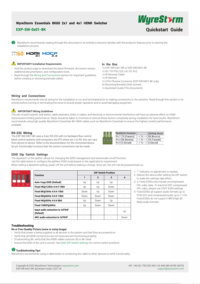 Page 1 de la notice Manuel utilisateur WyreStorm EXP-SW-0201