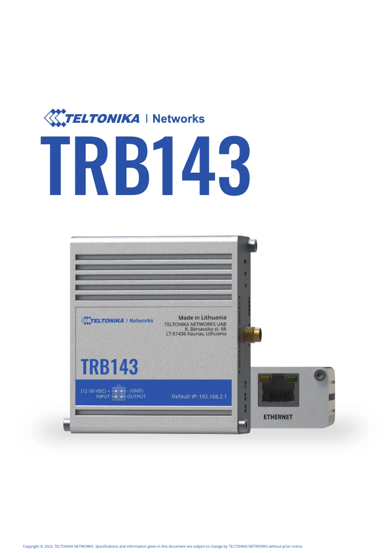 Page 1 de la notice Mode d'emploi Teltonika TRB143