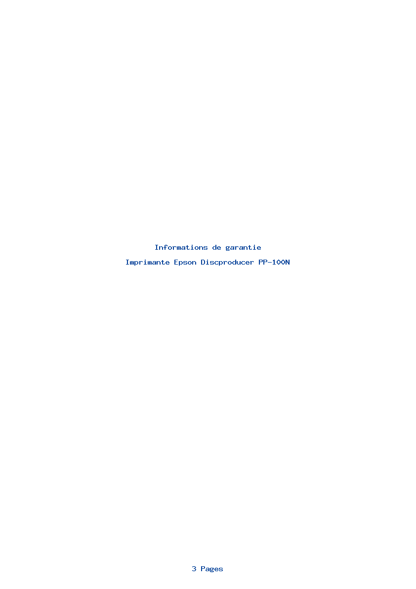Page 1 de la notice Informations de garantie Epson Discproducer PP-100N