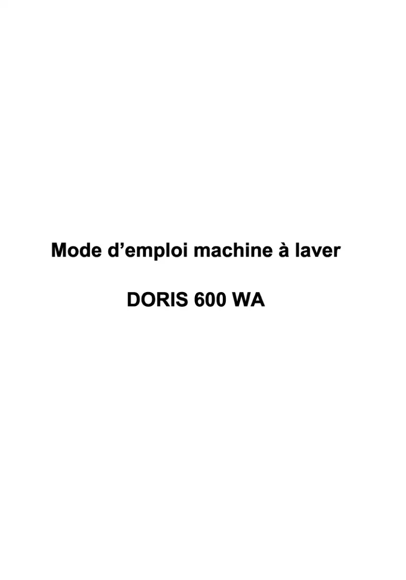 Page 1 de la notice Manuel utilisateur Waltham DORIS 600 WA