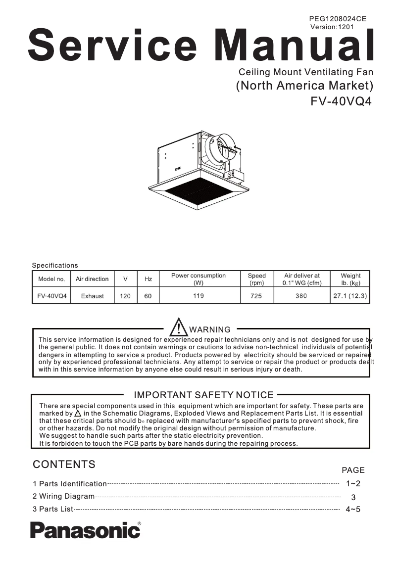 Página 1 del manual Manual de usuario Panasonic FV-40VQ4