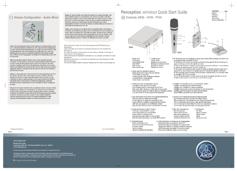 Page 1 de la notice Guide de démarrage rapide AKG SR45