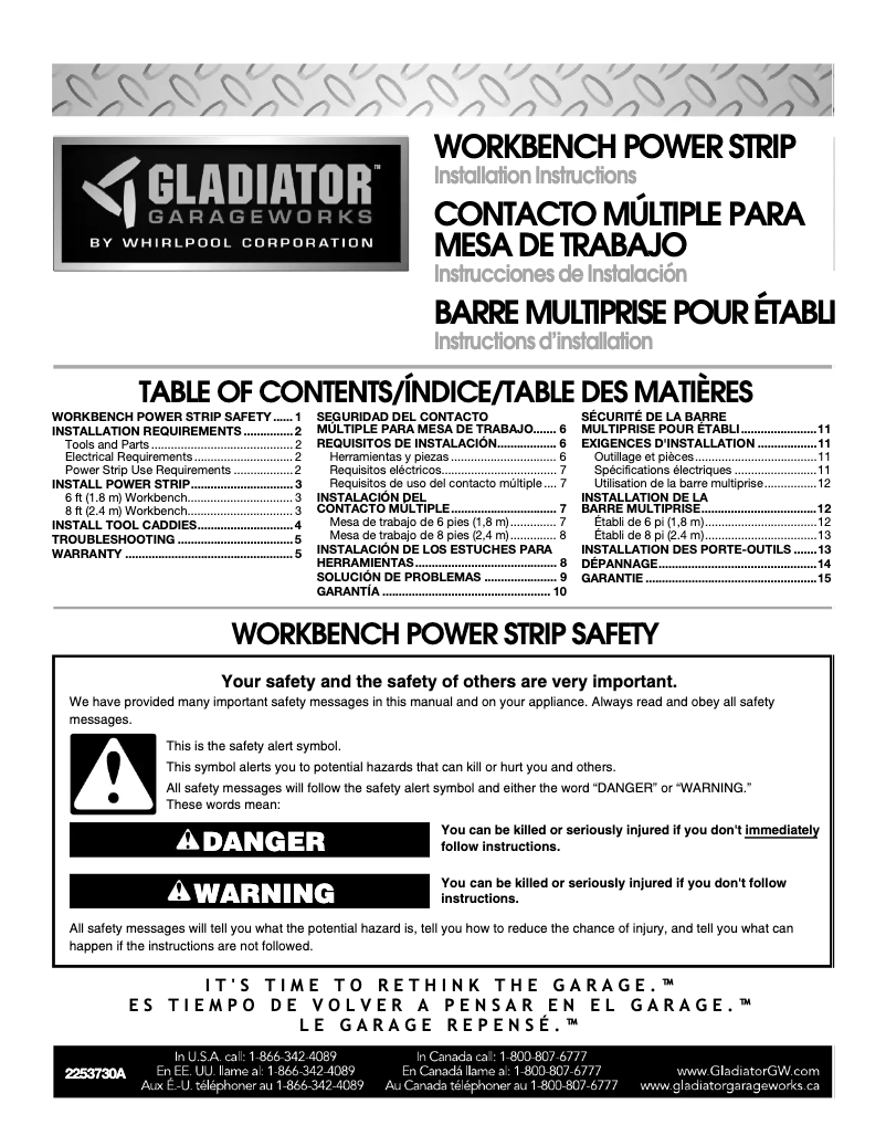 Page 1 de la notice Guide d'installation Gladiator GAAC68PSZW