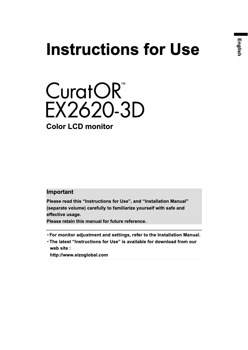 Page 1 de la notice Manuel utilisateur Eizo CuratOR EX2620-3D