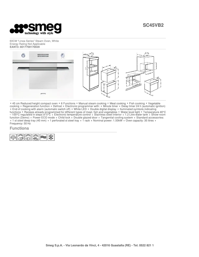 Page 1 de la notice Fiche technique Smeg SC45VB2