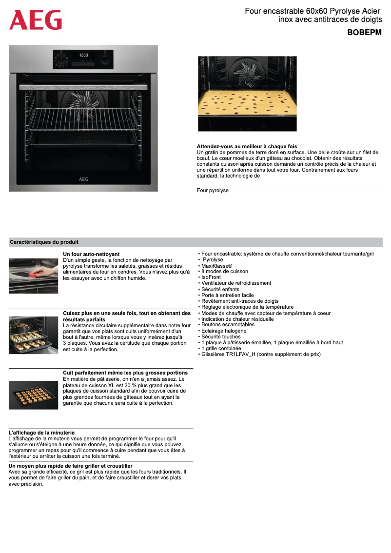 Page 1 de la notice Fiche technique AEG BOBEP