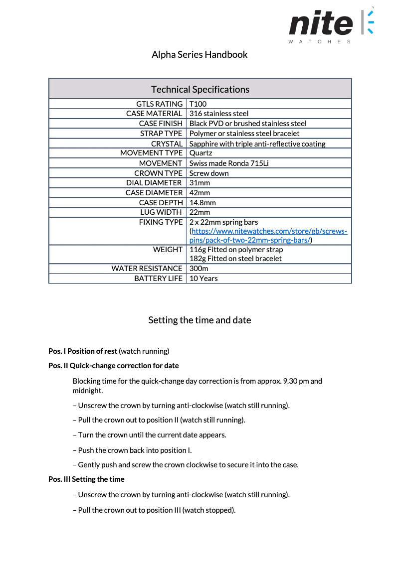Page 1 de la notice Manuel utilisateur Nite Alpha-201RG