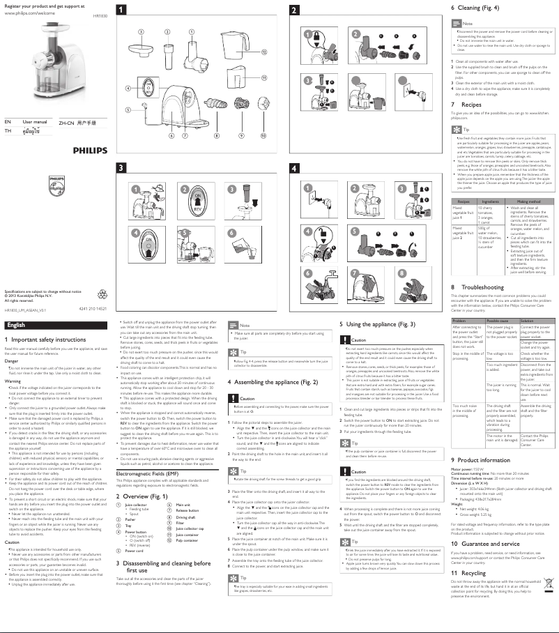 Página 1 del manual Manual de usuario Philips Viva Collection HR1830