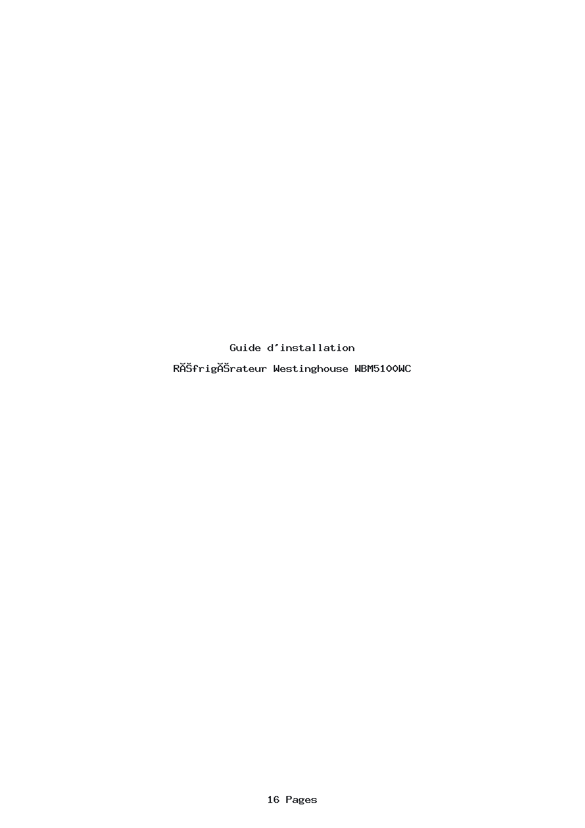 Page 1 de la notice Guide d'installation Westinghouse WBM5100WC