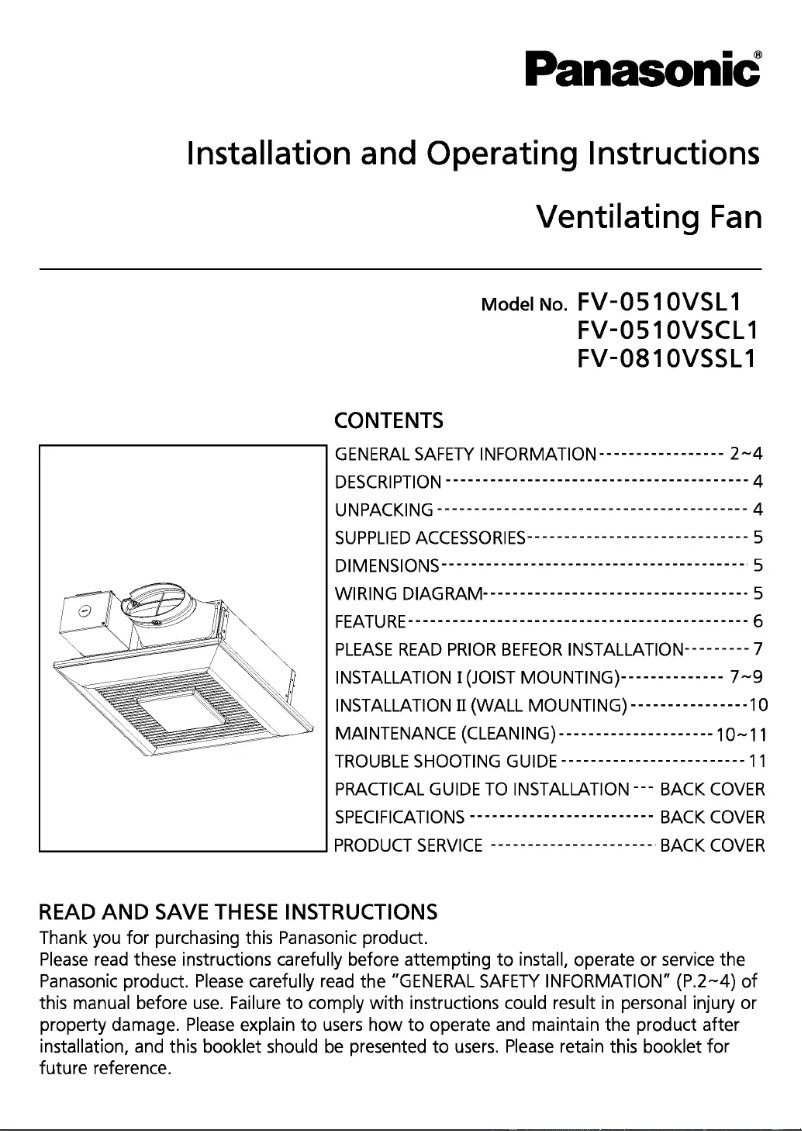 Página 1 del manual Manual de usuario Panasonic FV-0510VSL1