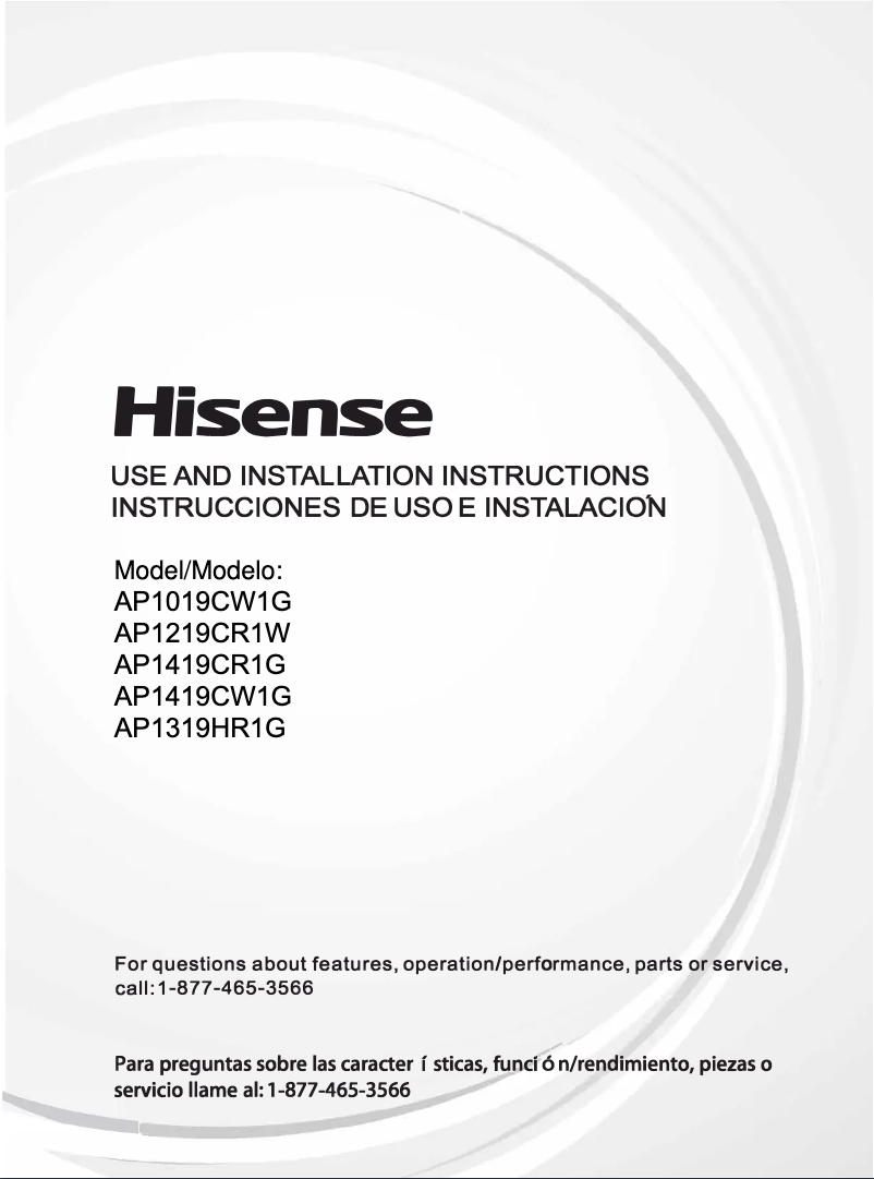 Page 1 de la notice Manuel utilisateur Hisense AP1019CW1G