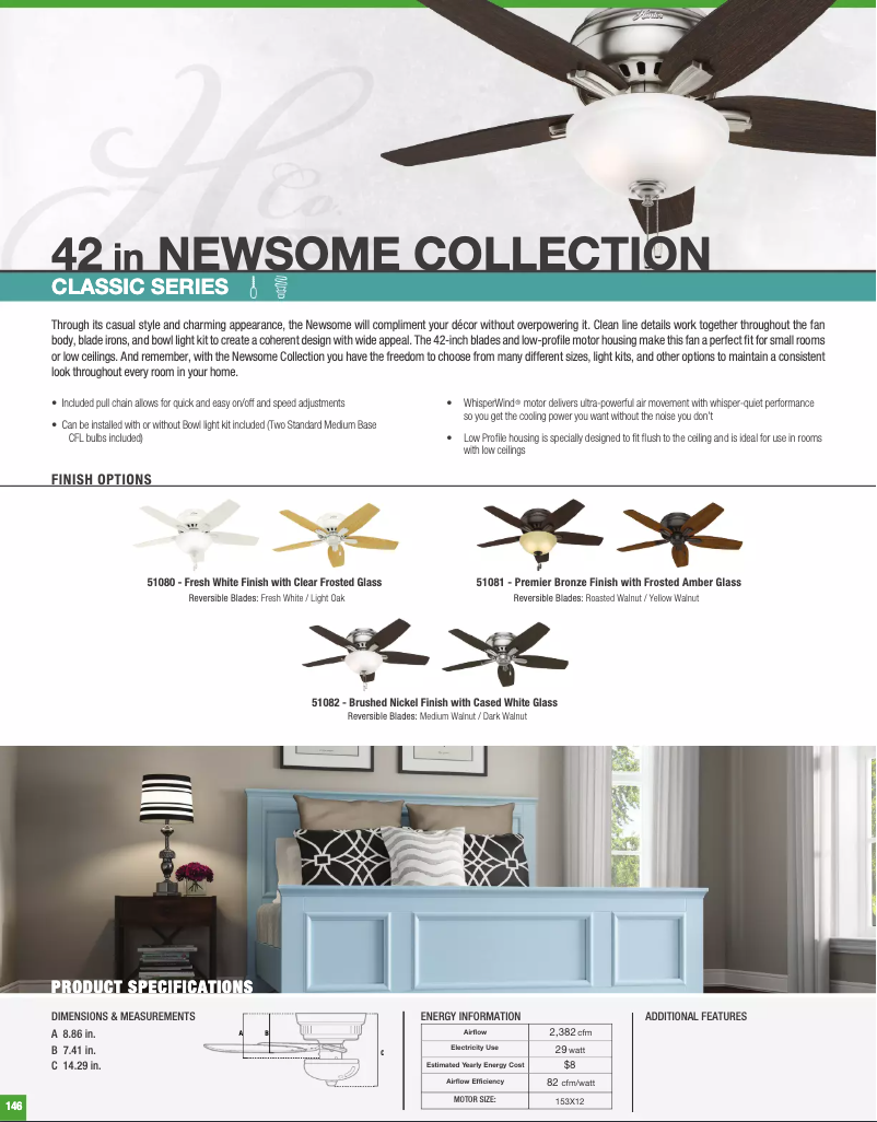 Page 1 de la notice Fiche technique Hunter Newsome 51081