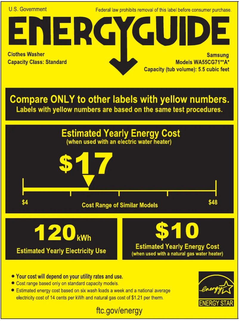 Page 1 de la notice Label énergétique Samsung WA55CG7100AV