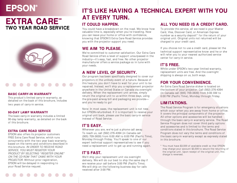 Página 1 del manual Información de garantía Epson PowerLite 8100i