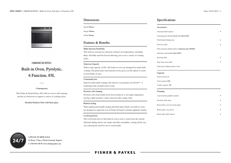 Página 1 del manual Ficha técnica Fisher & Paykel OB60SC6CEPX2