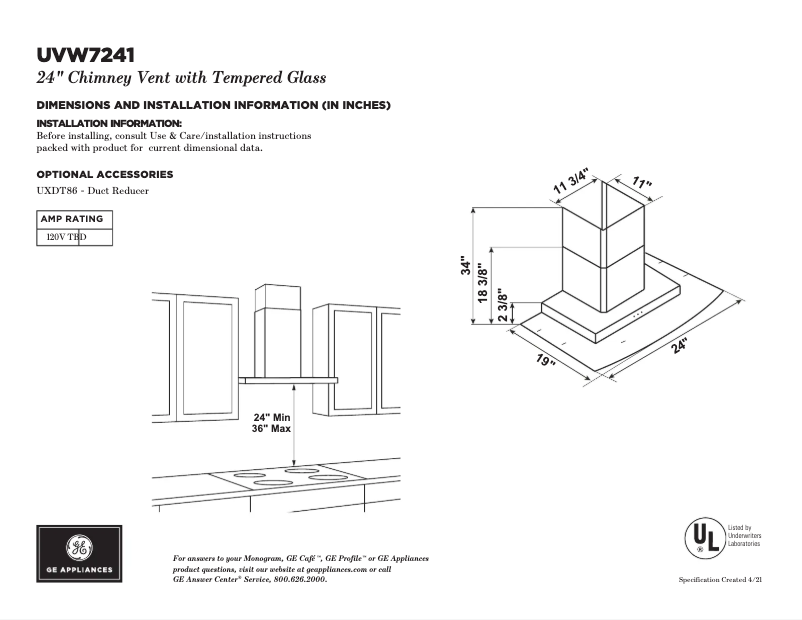 Página 1 del manual Ficha técnica GE UVW7241SNSS