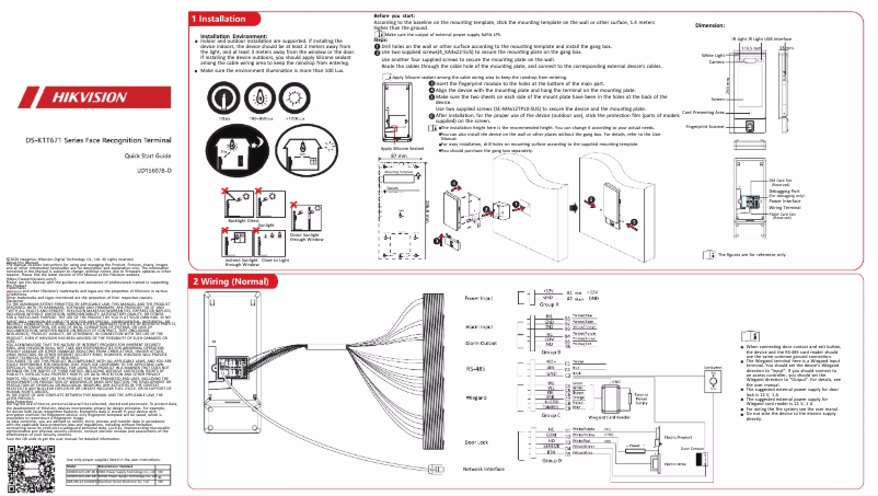 Page 1 de la notice Guide de démarrage rapide Hikvision DS-K1T671TMW
