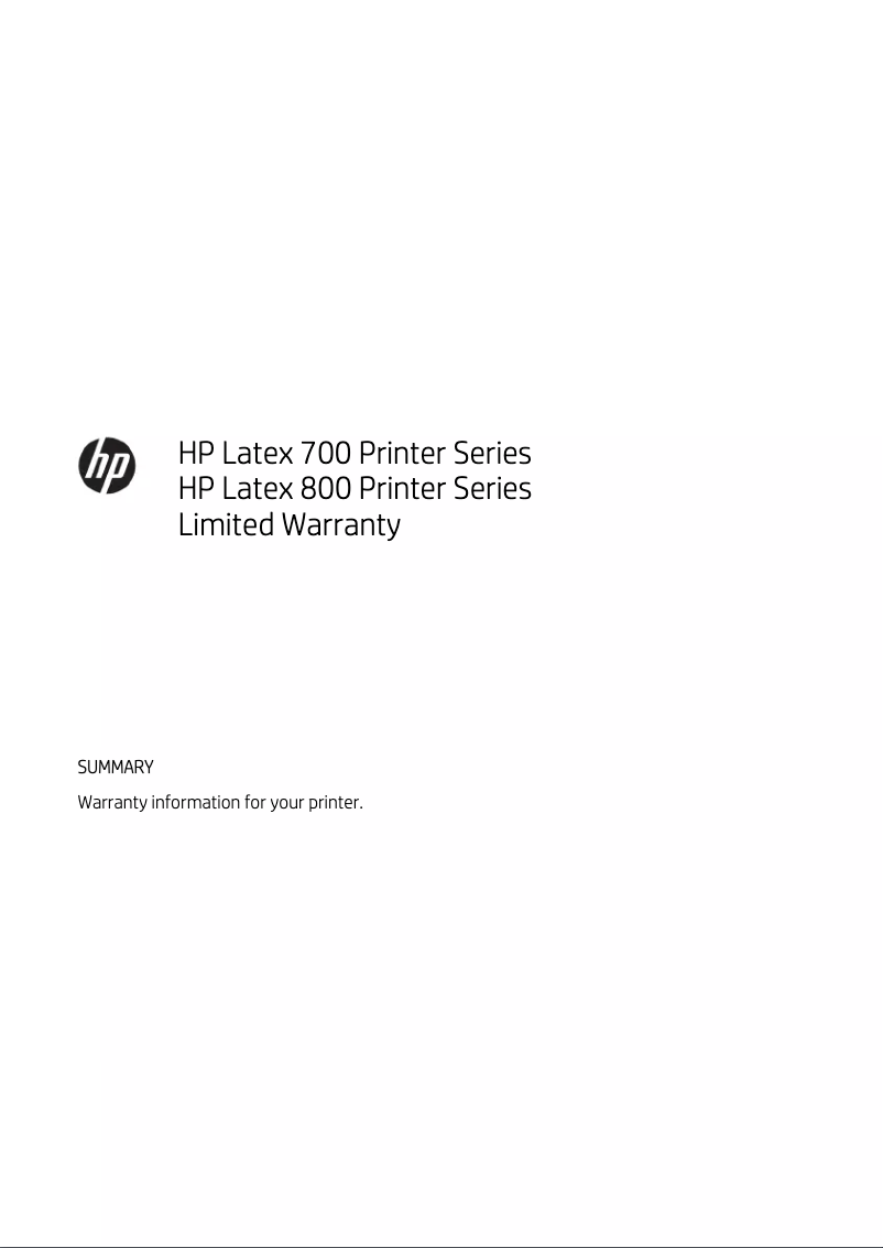 Página 1 del manual Información de garantía HP Latex 800