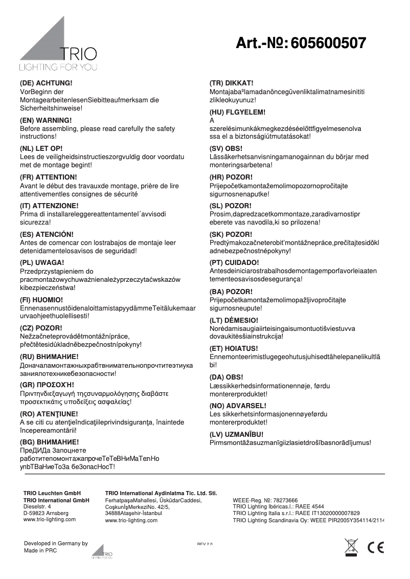 Page 1 de la notice Manuel utilisateur Trio Lighting Curva 605600507