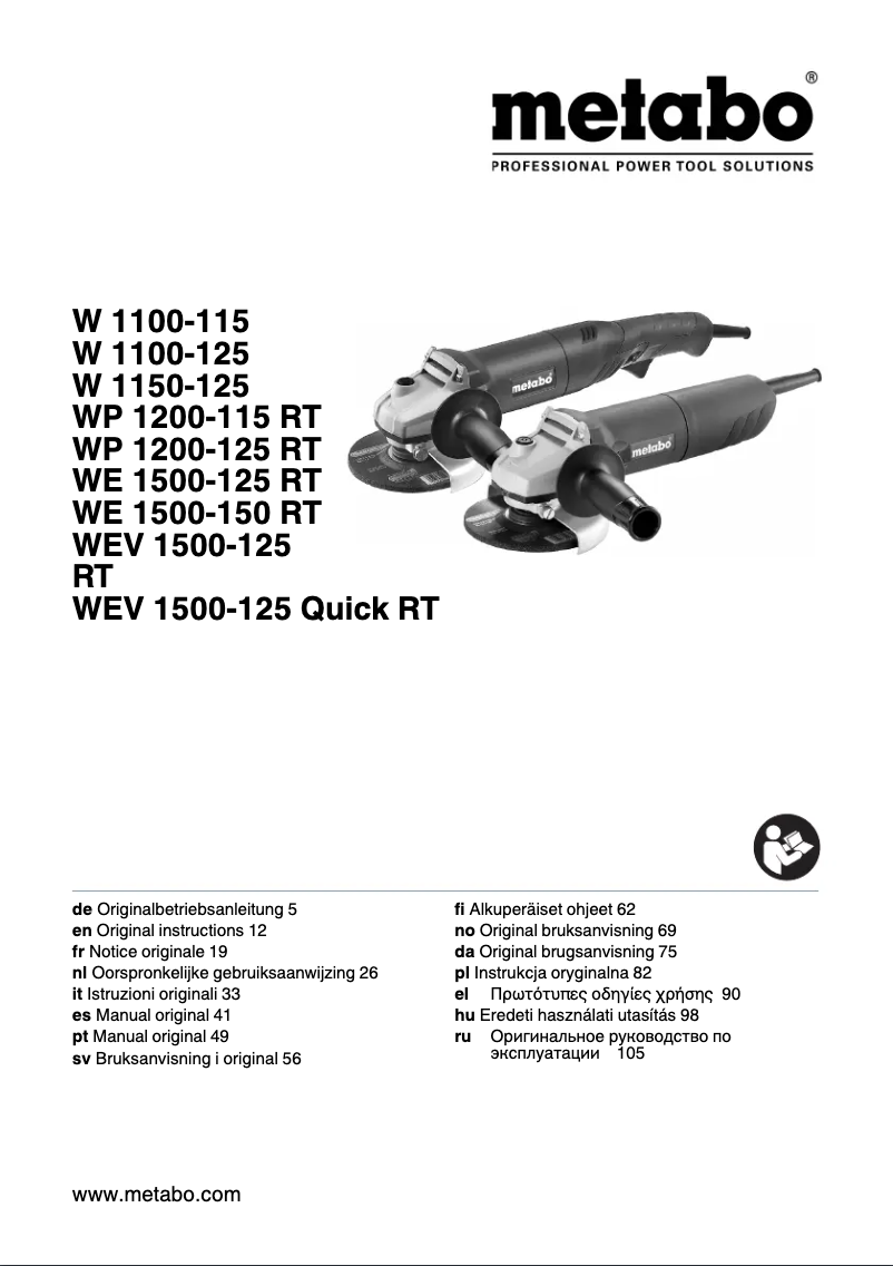 Page 1 of the manual User Manual Metabo W 1150-125