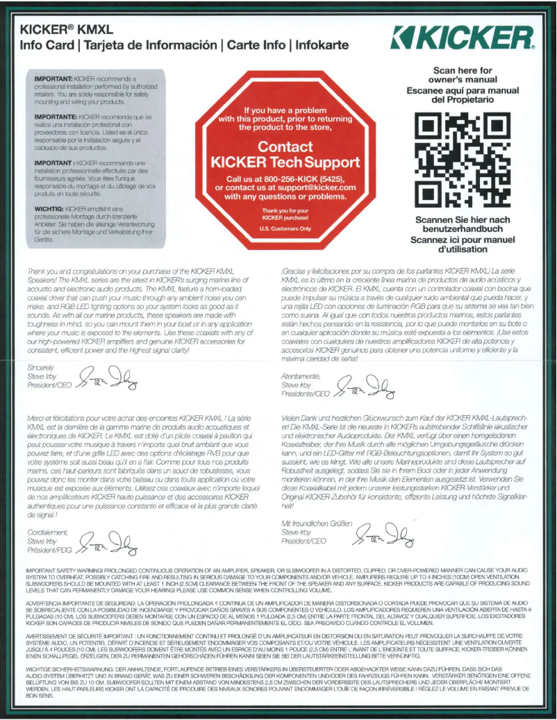 Page 1 de la notice Manuel utilisateur Kicker 48KMXL84
