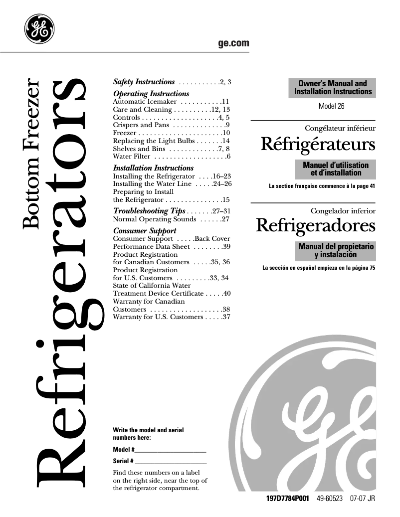 Página 1 del manual Guía de instalación GE PFSS6PKWSS