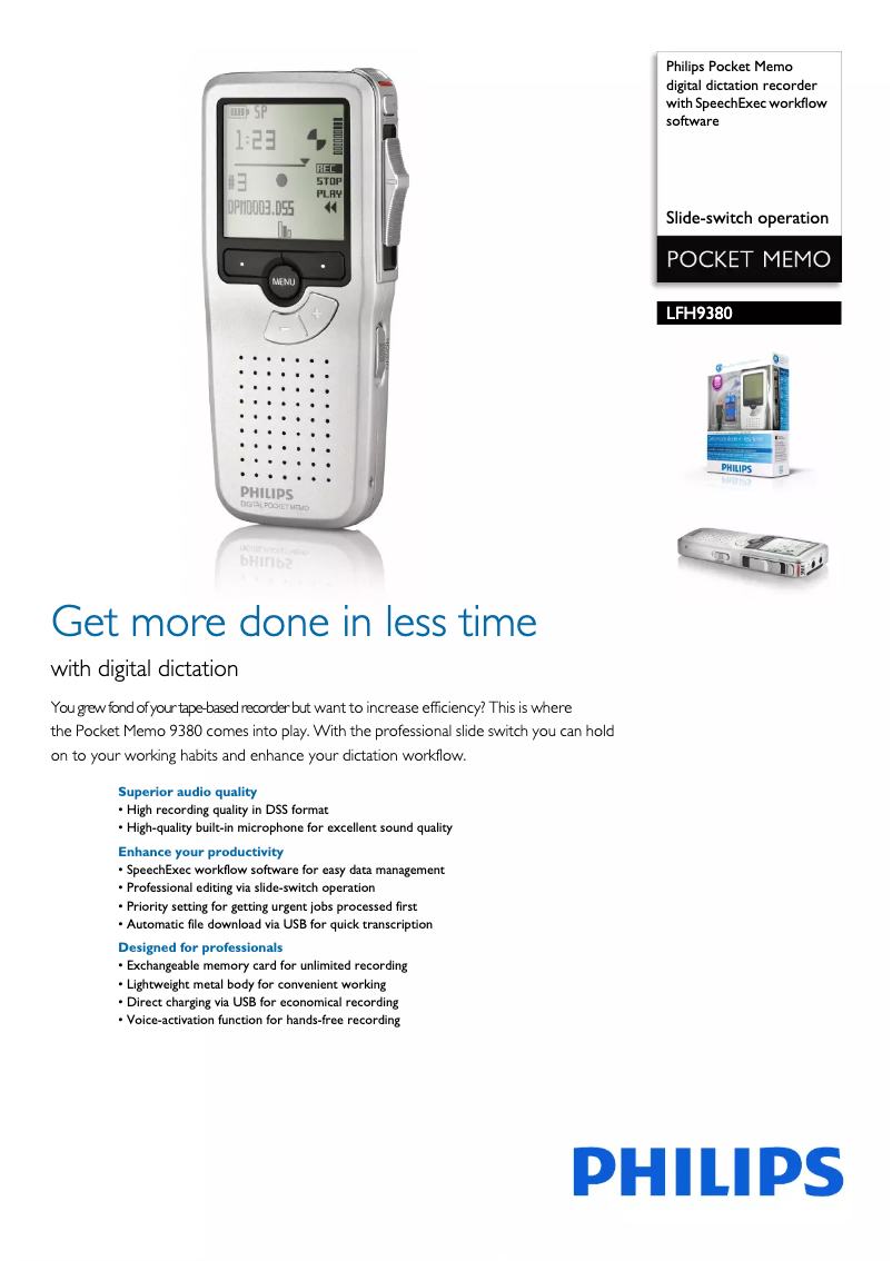 Página 1 del manual Folleto Philips Pocket Memo LFH9380
