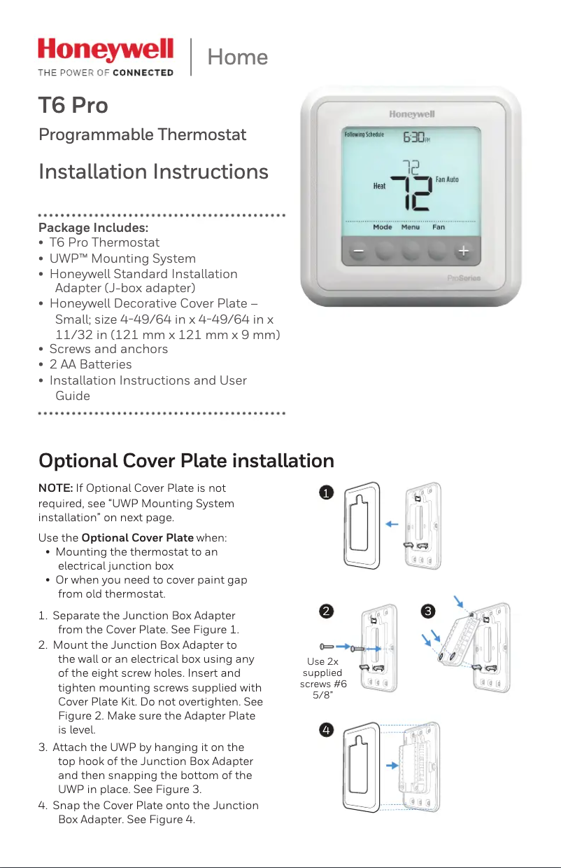 Page 1 de la notice Manuel utilisateur Honeywell TH6320U2008/U