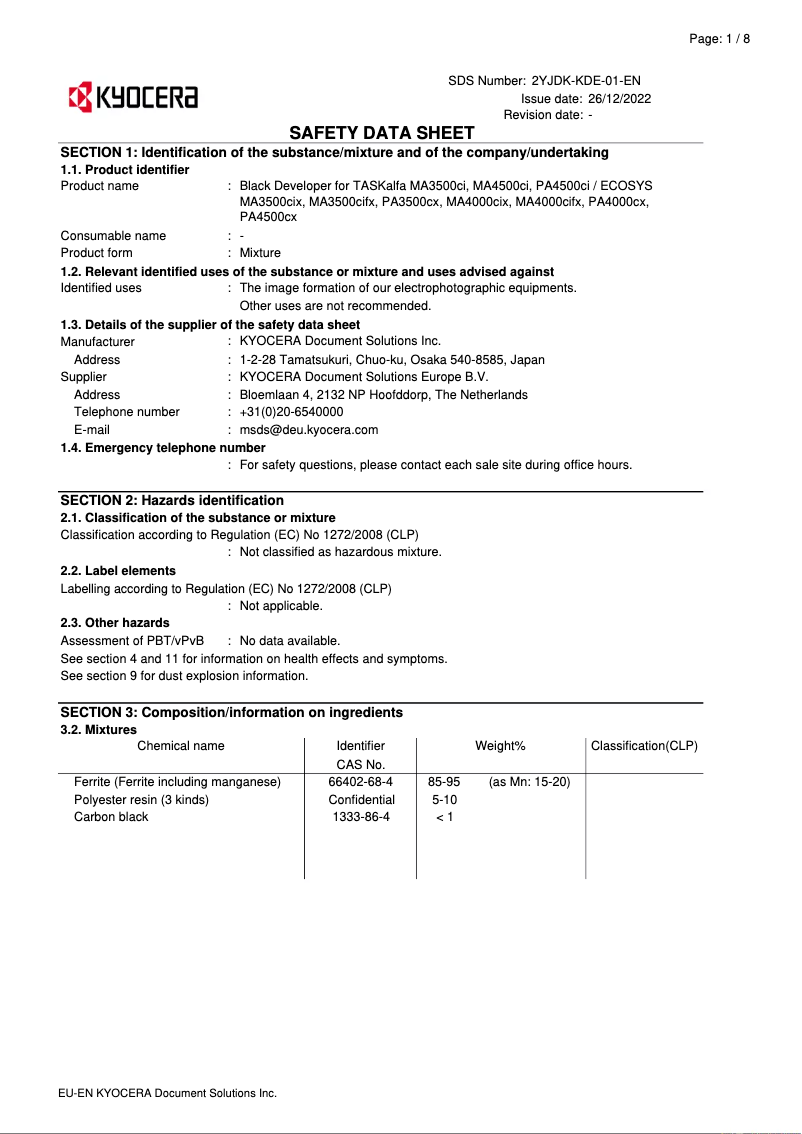 Page 1 de la notice Instructions de sécurité Kyocera ECOSYS MA4000cix
