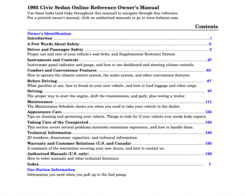 Page 1 de la notice Manuel utilisateur Honda Civic Sedan (1993)