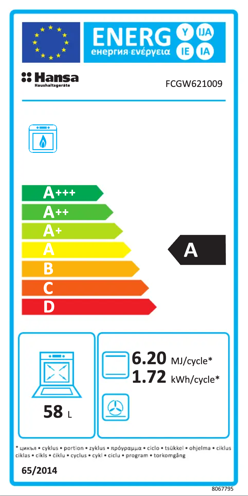 Page 1 de la notice Manuel utilisateur Hansa FCGW621009