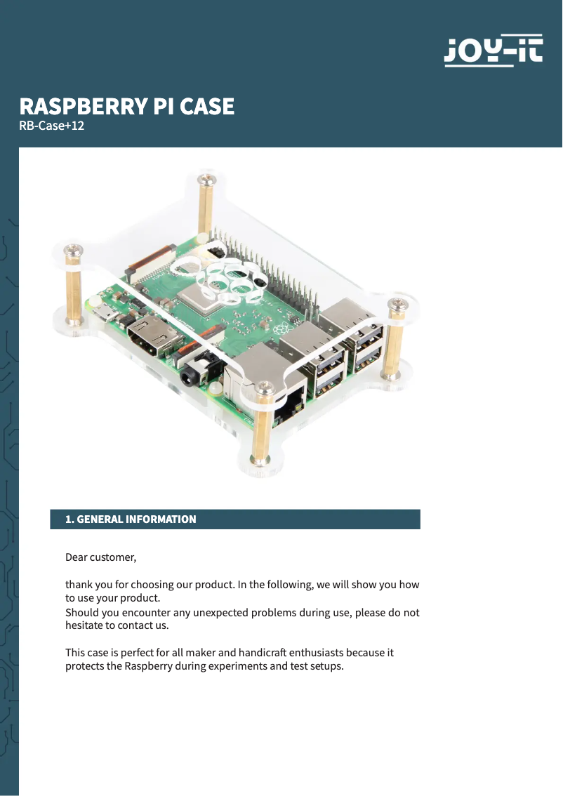 Page 1 de la notice Mode d'emploi Joy-It RB-CASE+12