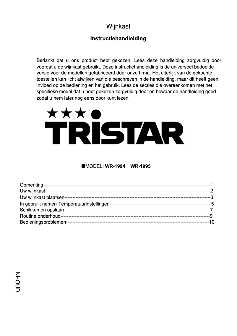 Page 1 de la notice Manuel utilisateur TriStar WR-1994