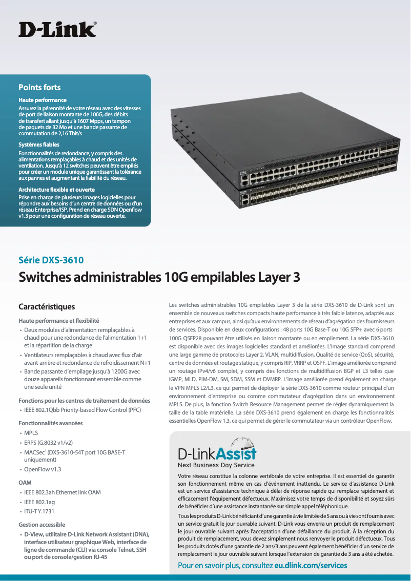 Page 1 de la notice Fiche technique D-Link DXS-3610-54S