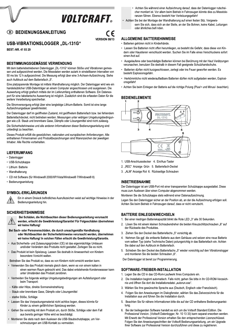 Page 1 de la notice Manuel utilisateur Voltcraft DL-131G