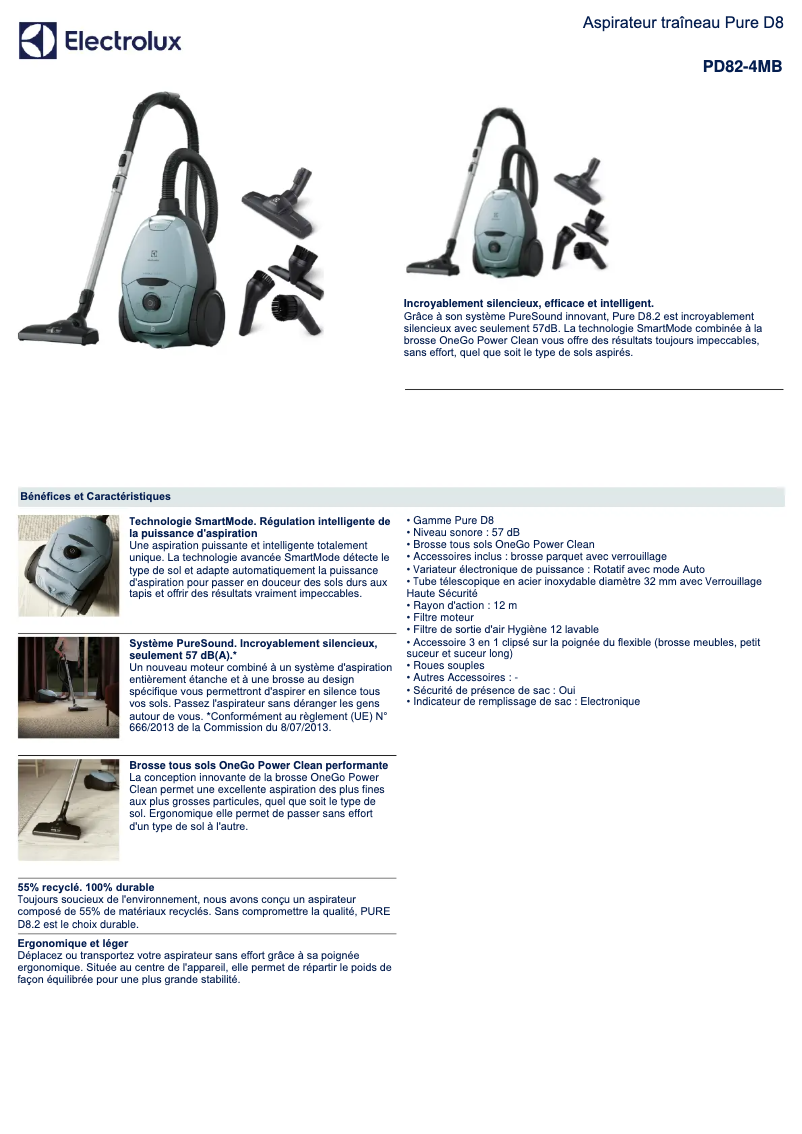Página 1 del manual Ficha técnica Electrolux Pure D8 PD82-4MB